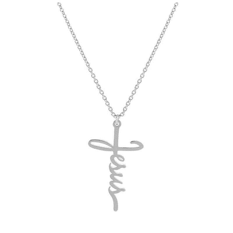 Jesus Cross Pendant Necklace-Silver