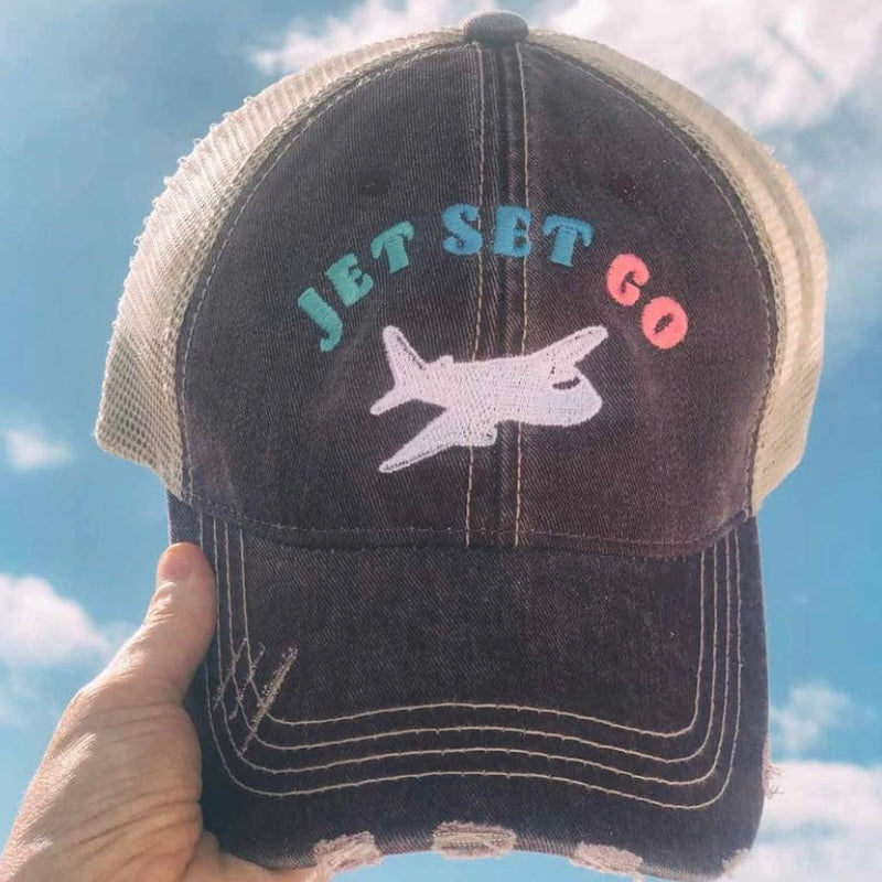 Jet Set Go Trucker Hat-Black