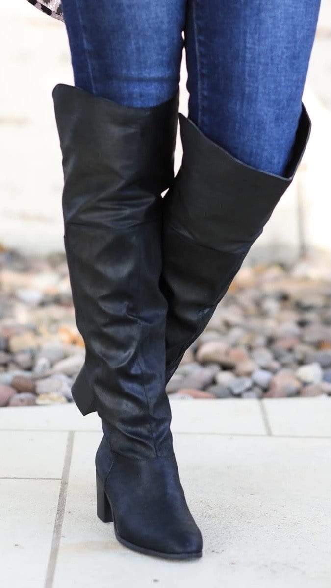 Knee High Distressed Boots-Black