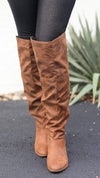 Knee High Distressed Boots-Cognac