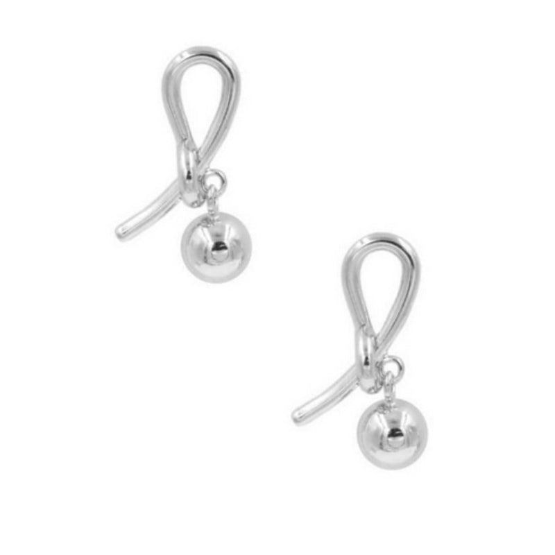 Knot Ball Charm Drop Earrings-Silver