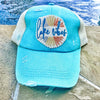 Lake Vibes Distressed Ponytail Criss Cross/Messy Buns Baseball Hat-Teal