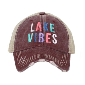 Lake Vibes Trucker Hat-Burgundy
