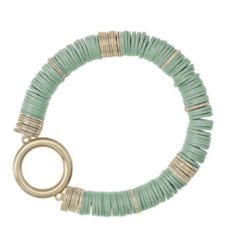 Large Rubber Disc Bracelet with Gold Ring-Seafoam
