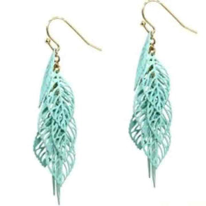 Layered Leaf Earrings-Turquoise