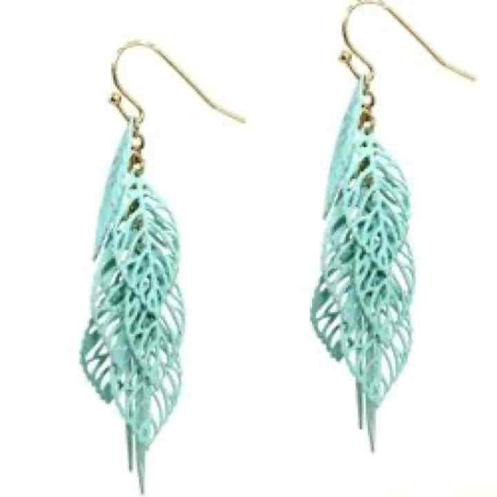 Layered Leaf Earrings-Turquoise