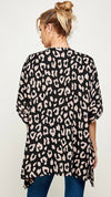 Leopard Print Kimono Sleeve Top-Black/Mauve