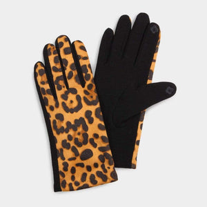 Leopard Print Smart Gloves-Tan