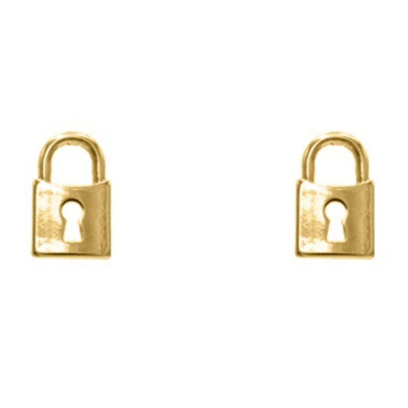 Lock Stud Earrings-Gold
