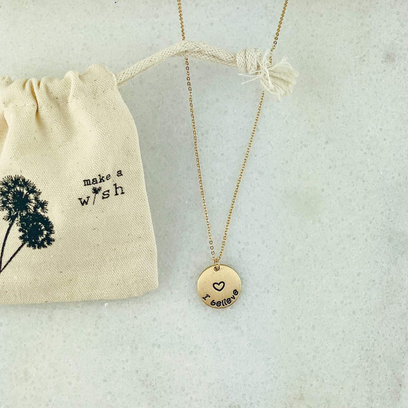 Make a Wish Pendant Necklace-I Believe-Gold