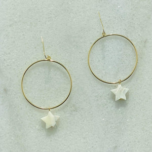 Marble Star Hoop Earrings-Gold