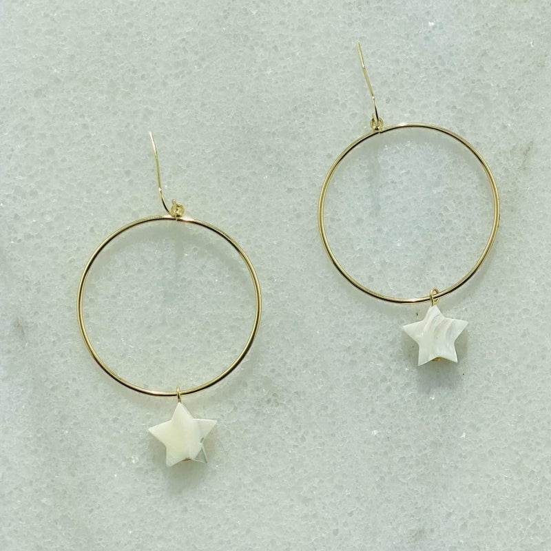 Marble Star Hoop Earrings-Gold