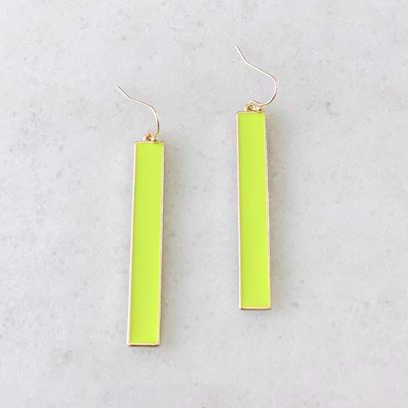 Metal Bar Dangle Earrings-Neon Yellow