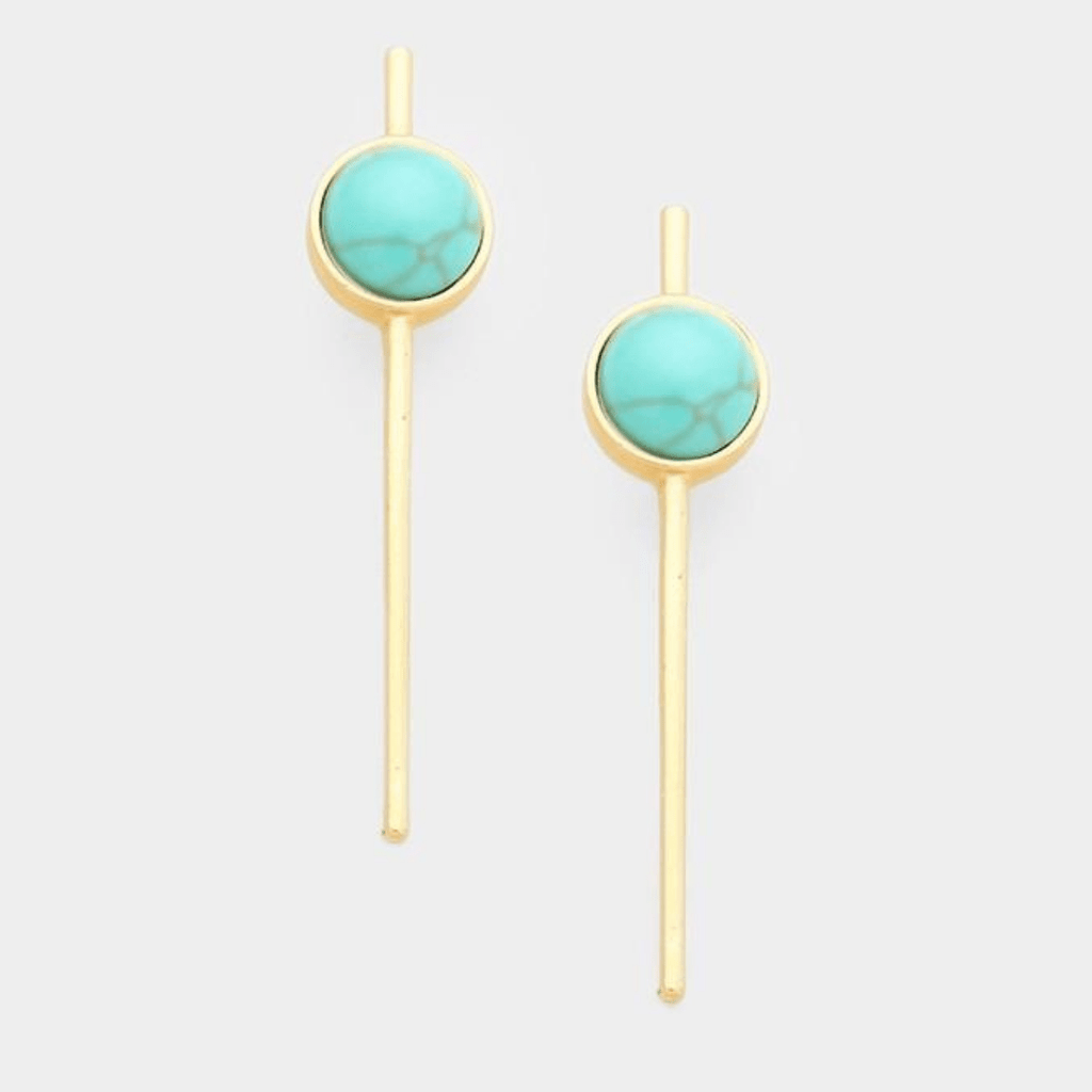 Metal Bar Stone Earrings- Turquoise