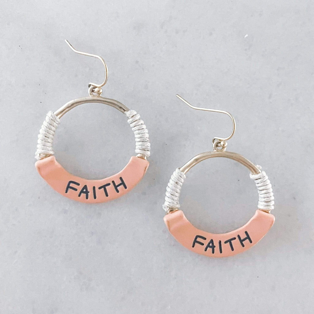 Metal Circle Faith Dangle Earrings-Mixed Metal