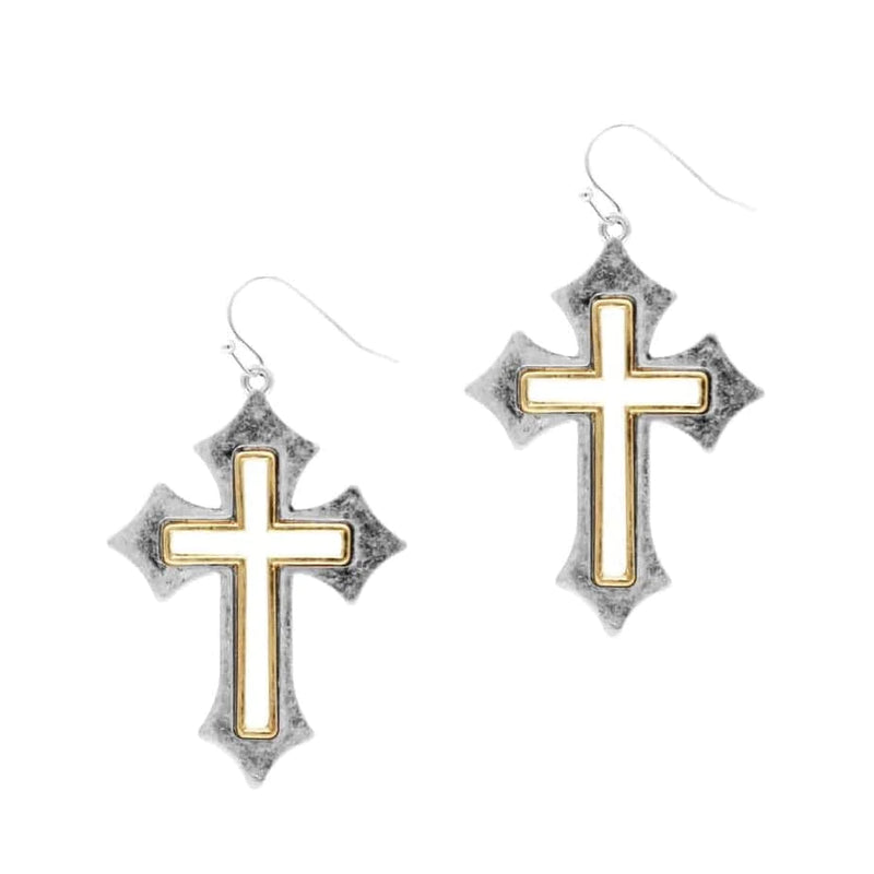 Metal Cross Cutout Dangle Earrings-Silver/Gold