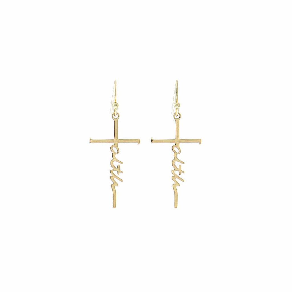 Metal Cross FAITH Earrings-Gold