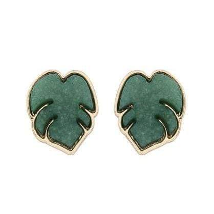 Metal Palm Leaf Druzy Stone Earrings-Green