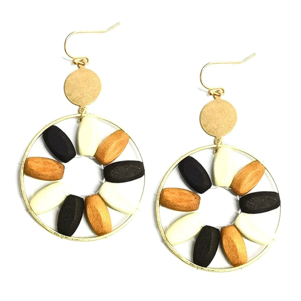 Metal Ring w/ Wooden Beads Earring-Black Combo