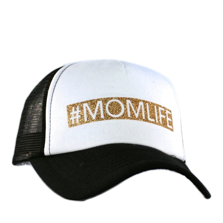 #MOMLIFE Glitter Trucker Hat-Black/White