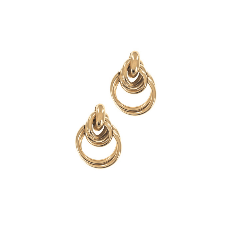 Multi Ring Drop Post Earrings-Gold
