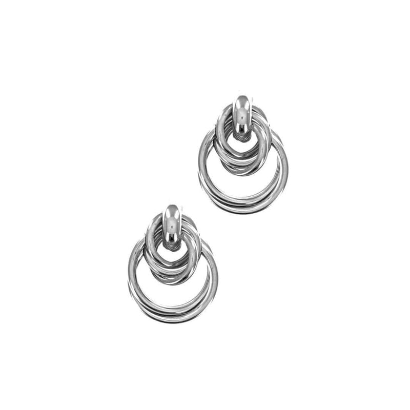 Multi Ring Drop Post Earrings-Silver