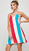Multi Striped Print Dress-Fuschia/Aqua