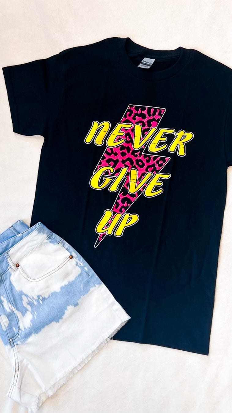 Never Give Up Graphic Tee-Black