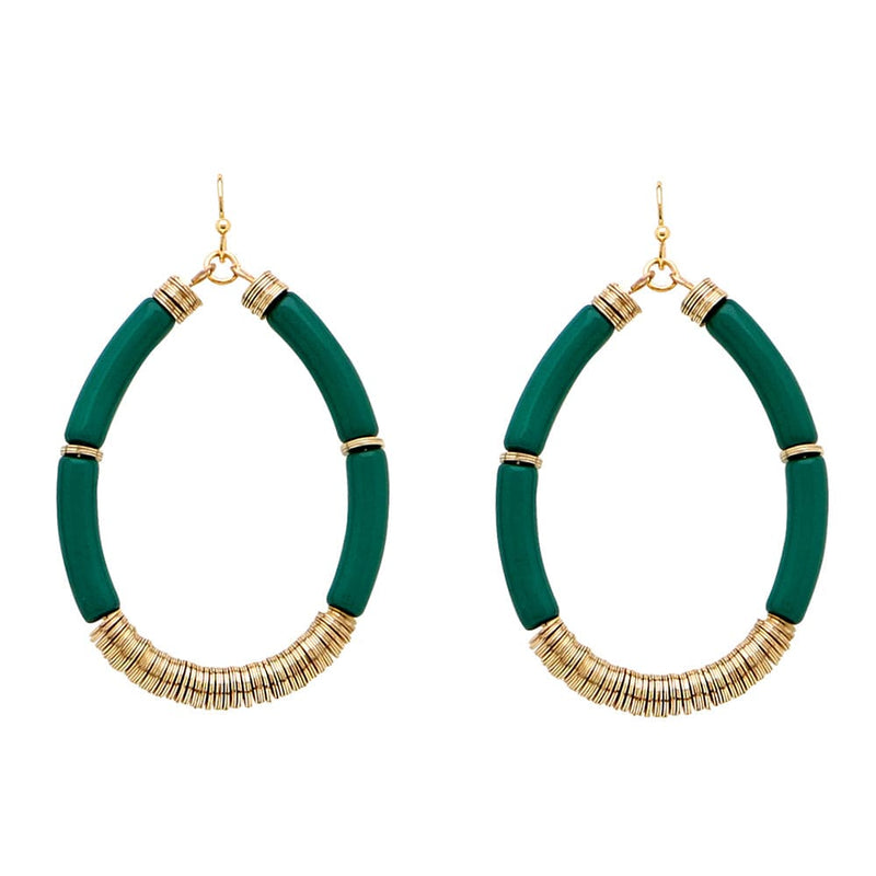 Oval Arcrylic Tube & Disc Bead Drop Earrings-Emerald