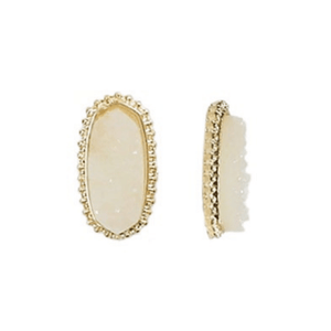 Oval Druzy Earrings-Ivory