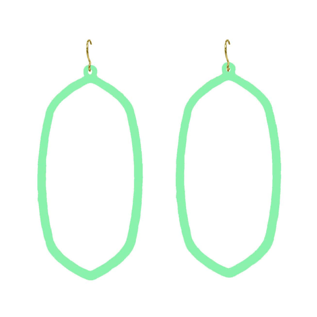 Painted Oval Metal Earrings-Mint