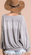 Paisley Print French Terry Top-Grey