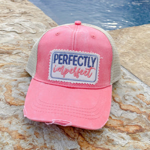 Perfectly imperfect Patch Distressed Ball Cap-Pink