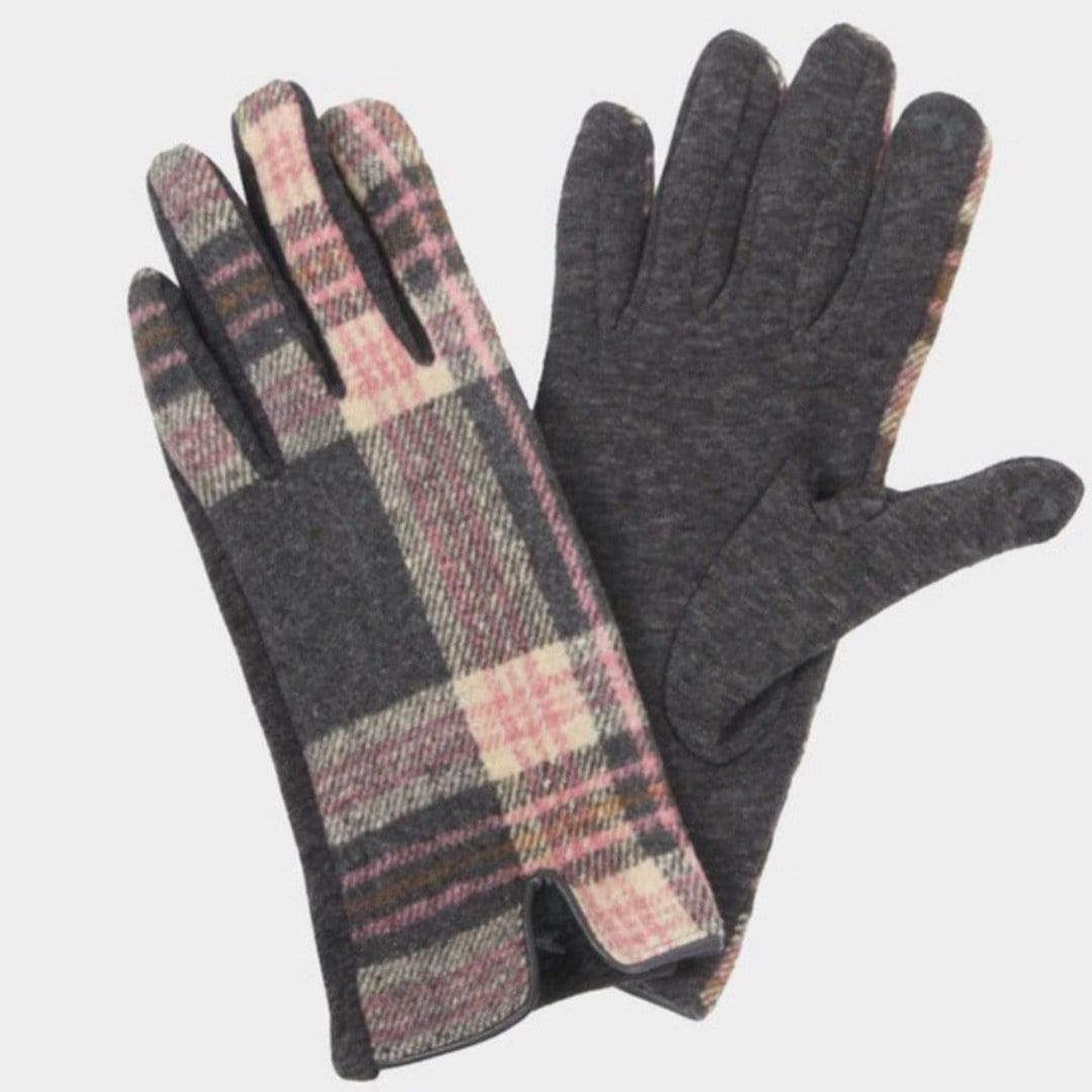 Plaid Check Patterned Smart Gloves-Grey