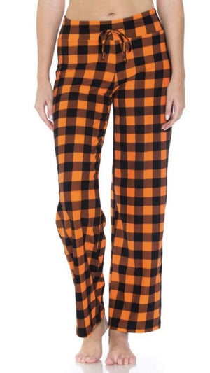 Plaid Pajama Pants-Orange and Black