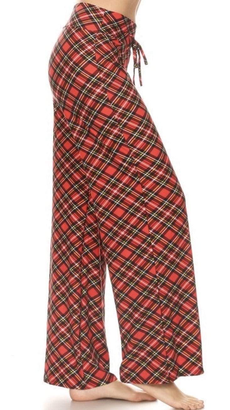 Plaid Print Pajama Lounge Pants-Red
