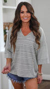 Print Split Neck Top-Mint