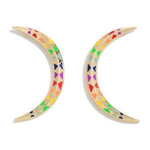 Rainbow Crescent Earrings - Gold