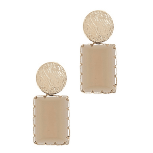 Rectangle Hammered Glass Earrings-Tan/Gold