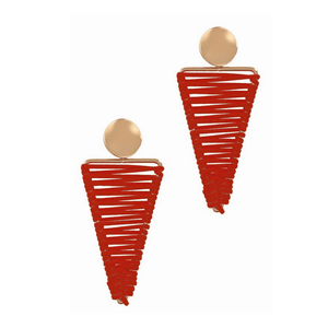 Red Leather Triangle Drop Earrings-Matte Gold/Red