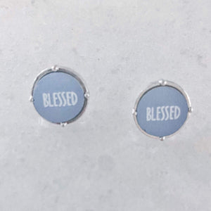 Round Leather Blessed Circle Stud Earrings-Grey