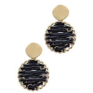 Round Matte Leather Earrings-Black & Gold