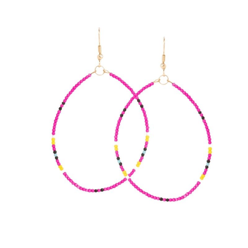 Round Small Bead Dangle Earrings-Hot Pink Mix