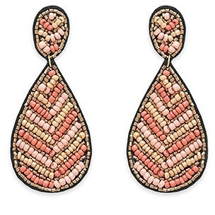 Seed Bead Teardrop Earrings-Pink