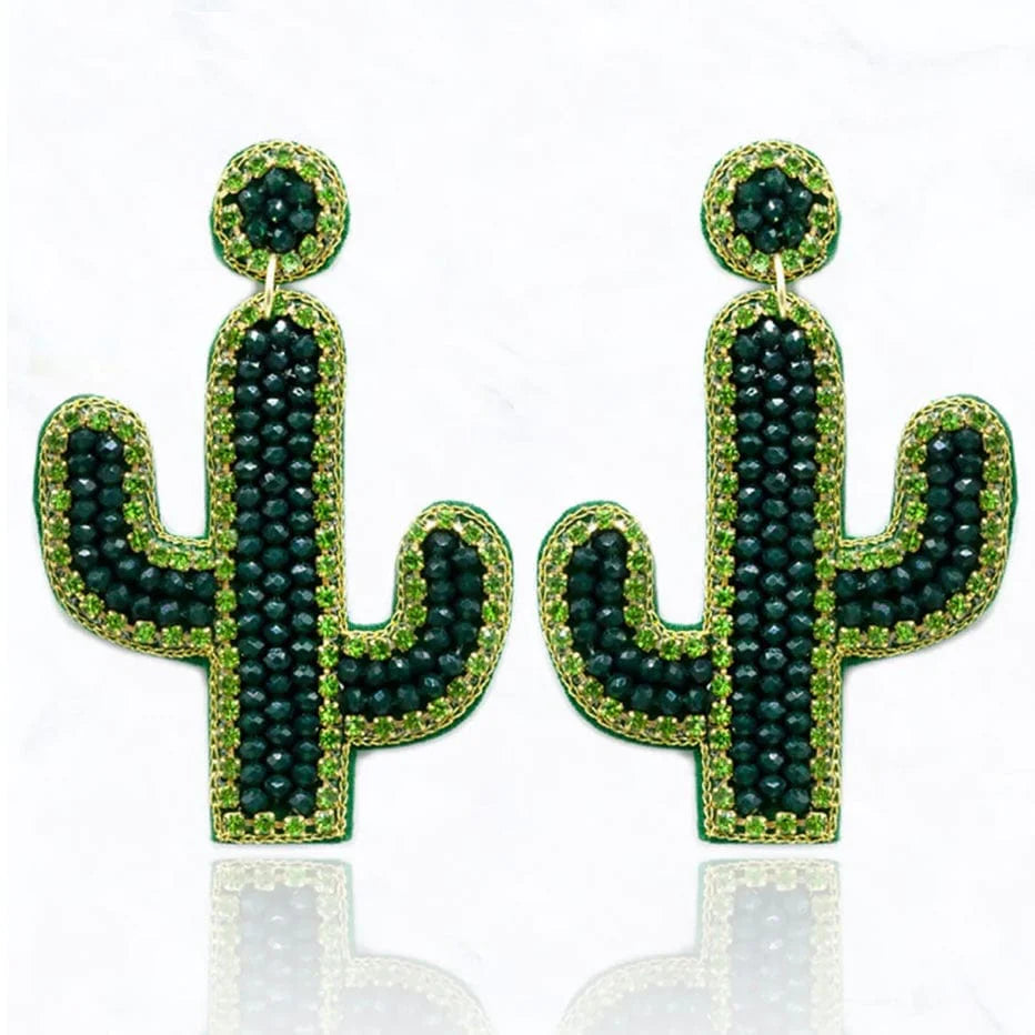Seedbead Cactus Earrings-Green