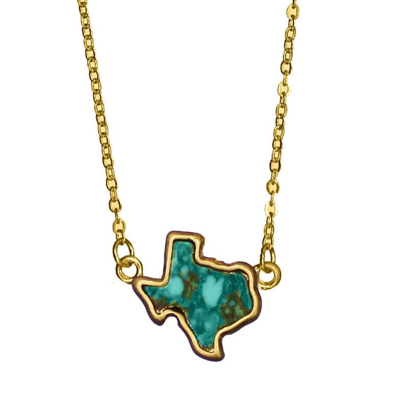 Semi Genuine Stone Texas State Map Pendant Necklace-Aqua Multi/Gold