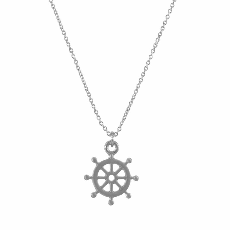 Small Ship's Wheel Short Necklace-Silver
