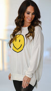 Smiley Face Graphic Top-White/Yellow