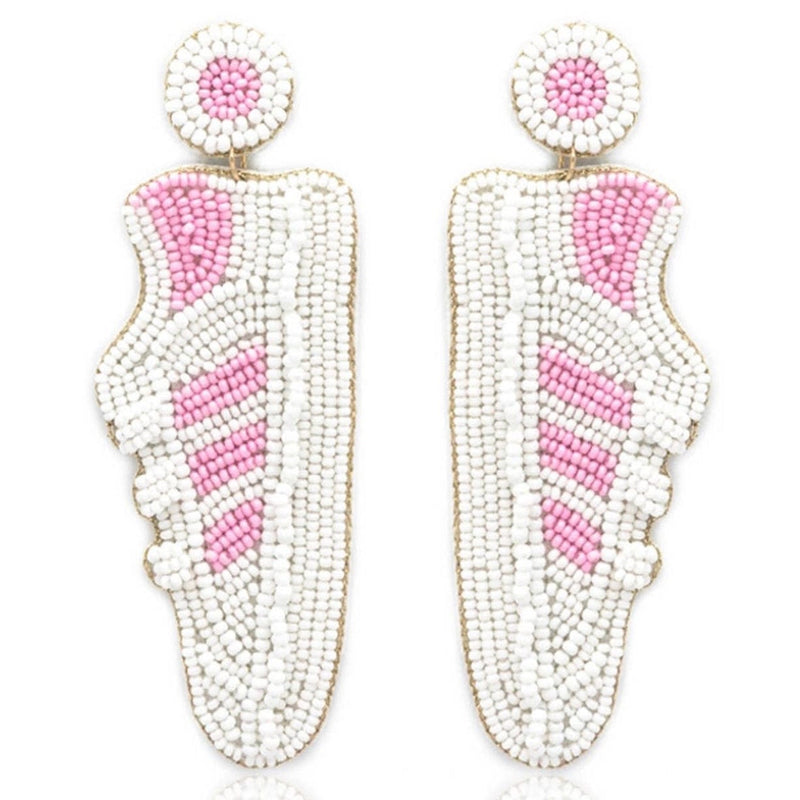 Sneaker Seed Bead Earrings-Pink/White