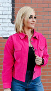 Solid Corduroy Jacket-Hot Pink
